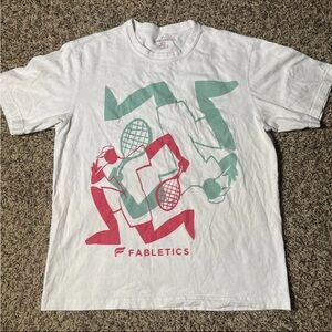Fabletics T-Shirt Mens Large White Tennis Graphic Print Short Sleeve 100% Cotton